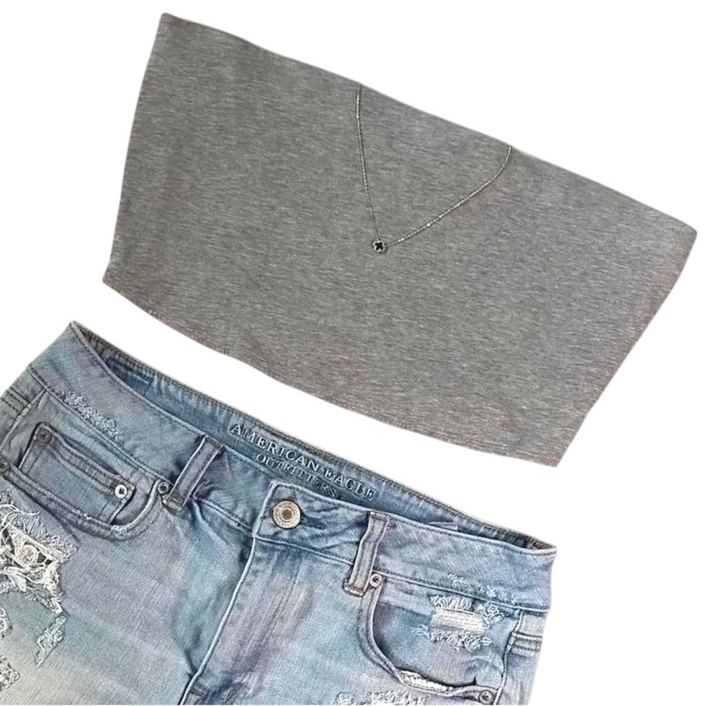 H&M Grey Jersey Strapless Tube Crop Top Womens Large